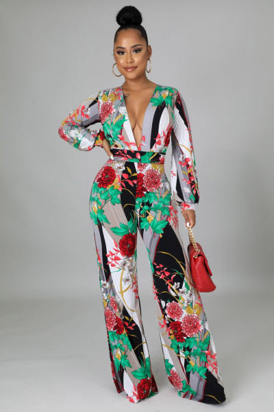 Sexy fashion digital printing V-neck women's jumpsuit SMR10686 