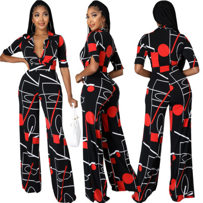 Sexy fashion digital printing V-neck women's jumpsuit SMR10686 