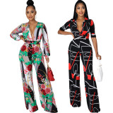Sexy fashion digital printing V-neck women's jumpsuit SMR10686 