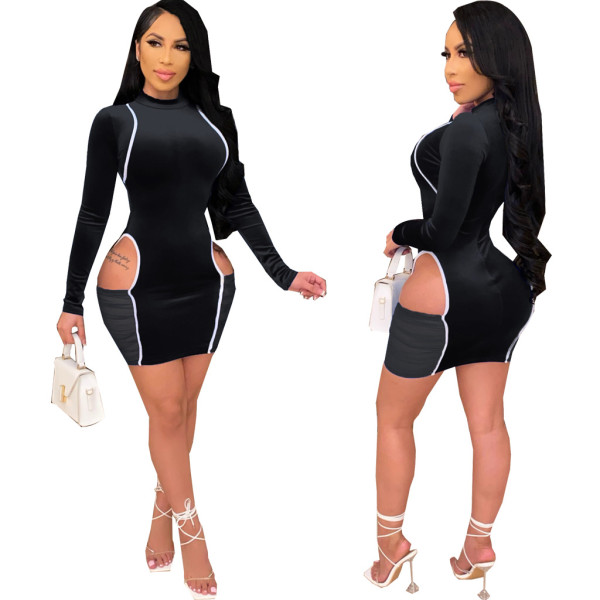 Sexy fashion night ladies stitching long-sleeved dress SMR10699