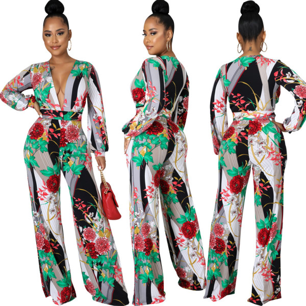 Sexy fashion digital printing V-neck women's jumpsuit SMR10686 