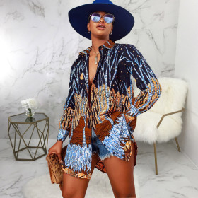 Casual Fashion Printed Multicolor Ladies Shirt Dress SMR10629