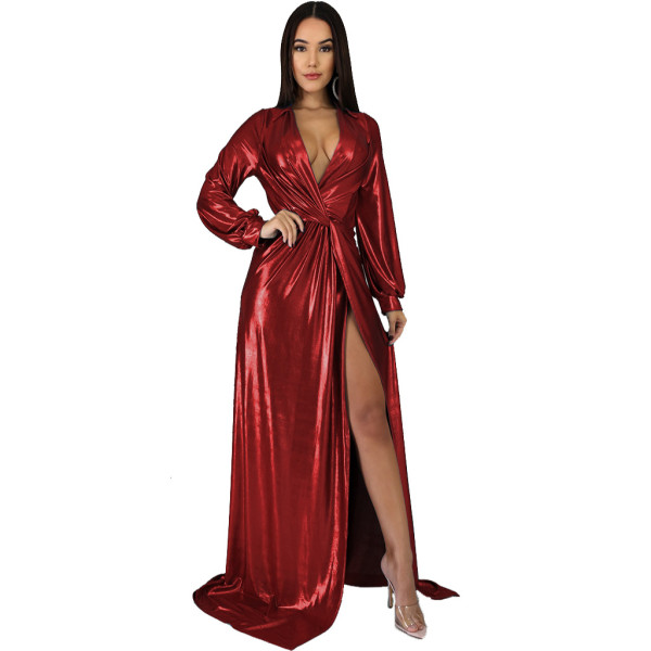Sexy fashion evening hot stamping women's V-neck dress SMR10194