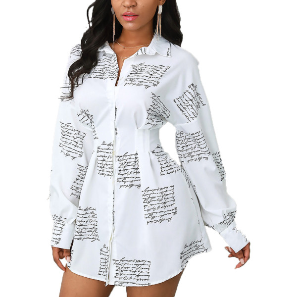 Casual Fashion Printed Multicolor Ladies Shirt Dress SMR10345