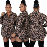 Casual fashion leopard print women's shirt dress SMR10746