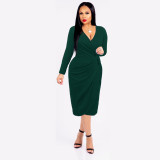 Sexy fashion nightclub solid color V-neck women's dress SMR10276