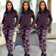 Women's 2021 new high-quality fashion casual hooded suit positioning printing city two-piece suit H11123
