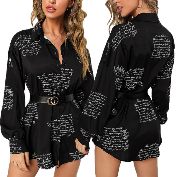 Casual Fashion Printed Multicolor Ladies Shirt Dress SMR10345