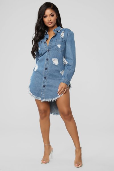 Casual fashion women's denim jacket dress SMR10662