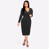 Sexy fashion nightclub solid color V-neck women's dress SMR10276