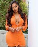 Women's pleated sexy cardigan shirt dress Q5255