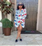 Fashion printed puff sleeve blazer S90082 