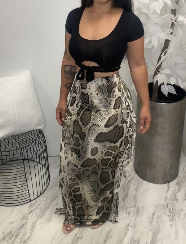 Autumn and winter new plus size women's sexy printed fringed skirt H1737