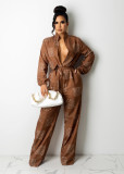 Casual fashion loose shirt long-sleeved jumpsuit with belt D9802