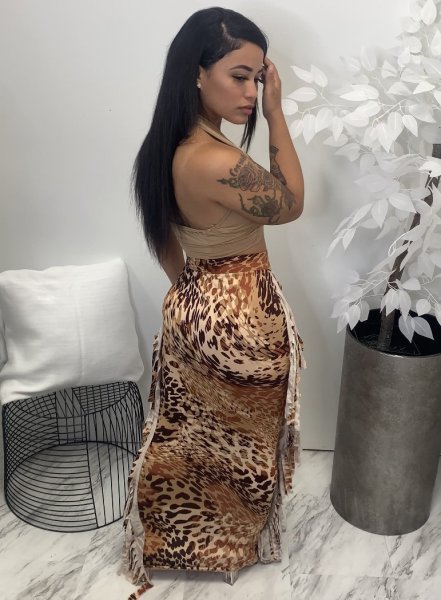 Autumn and winter new plus size women's sexy printed fringed skirt H1737