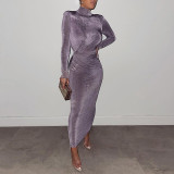 Women's autumn new style shoulder pads half-high collar folds waist long-sleeved long jumpsuit YJ21133DG