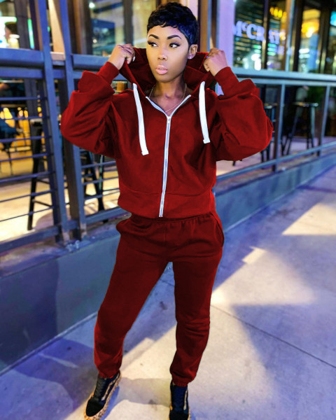 Two-piece casual solid color long-sleeved trousers cardigan sweater D9335