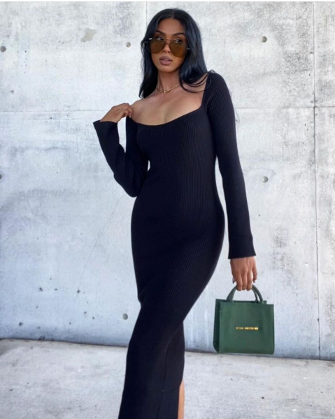 Autumn and winter new hot sale strapless rabbit fur flared sleeve sexy dress sweater LH0532