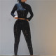 2021 autumn women's new sexy hollow hole high waist tight trousers casual sports suit women K21S05493