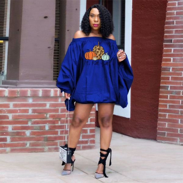 Halloween hot sale hot style large size solid color one-shoulder lantern dress women's clothing H1727