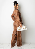 Casual fashion loose shirt long-sleeved jumpsuit with belt D9802