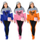 Women's Letter Printing Color Block Stitching Fashion Casual Suit H1751