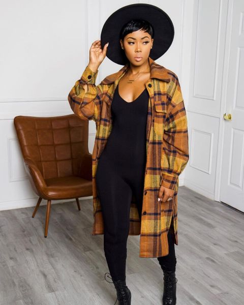 Plus size women's woolen fleece fashion contrast split jacket jacket H1749