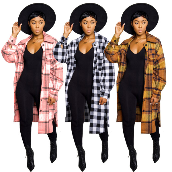 Plus size women's woolen fleece fashion contrast split jacket jacket H1749