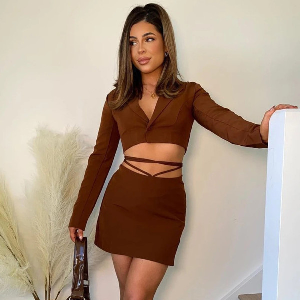 New OL suit female fashion sexy hot girl small suit slightly slit strap short skirt FD9135