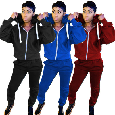 Two-piece casual solid color long-sleeved trousers cardigan sweater D9335