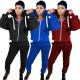 Two-piece casual solid color long-sleeved trousers cardigan sweater D9335