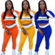 Fashion printed sexy umbilical color matching two-piece pants suit Y71127