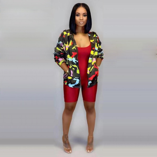 Casual camouflage print hooded jacket D9190