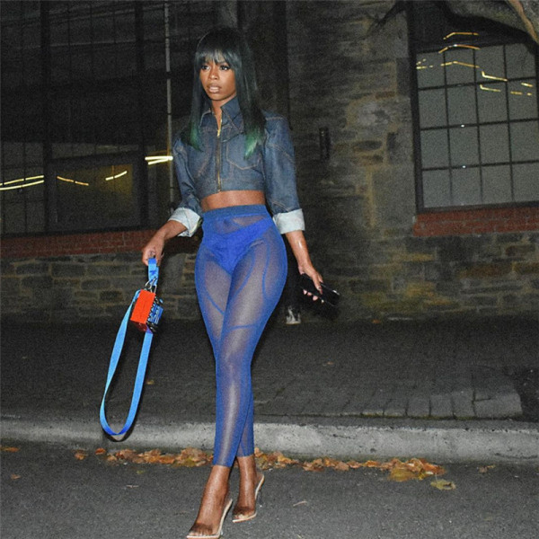 New women's sexy see-through mesh breathable high-waist hip-lifting slim sports casual pants K21P00388
