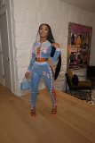 High-waisted pants printed sexy sweater fleece long-sleeved straight yoga temperament commuter sequined two-piece suit YF8991