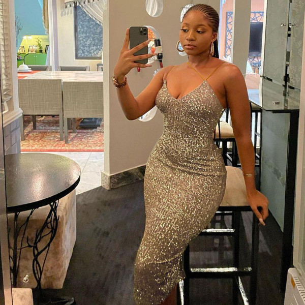 Sexy European and American deep V sequin nightclub skirt BK2233