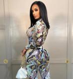 Explosive ink graffiti digital printing tight-fitting two-piece suit FFD1141