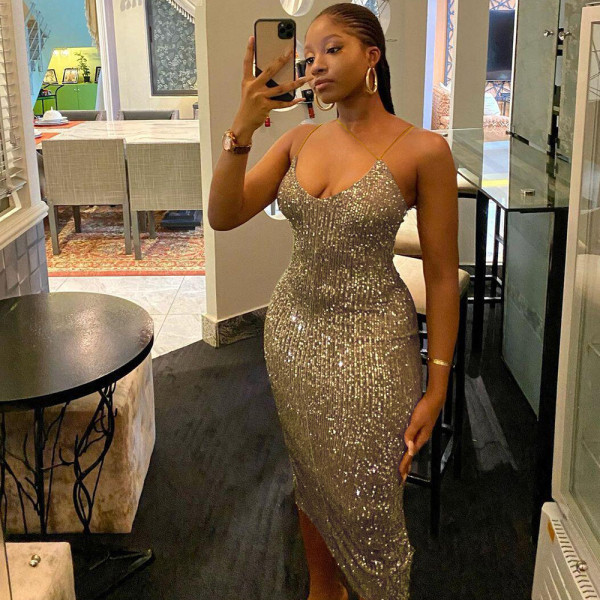 Sexy European and American deep V sequin nightclub skirt BK2233