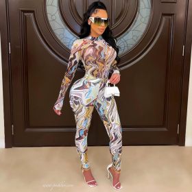 Explosive ink graffiti digital printing tight-fitting two-piece suit FFD1141