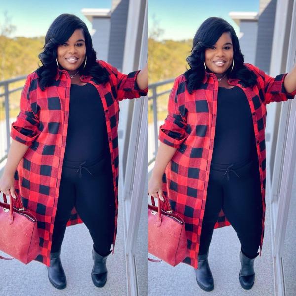 Fashion loose long red and black plaid cardigan jacket top VS10081