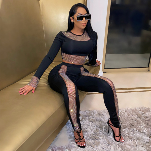 Women's new round neck long-sleeved top with pencil pants slim pants CY9084