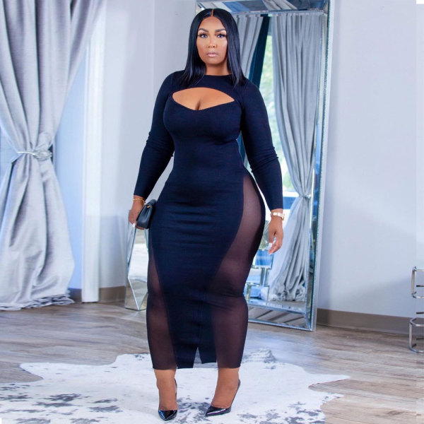 Sexy long-sleeved see-through slim dress nightclub VS10068