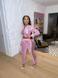 High-waisted pants printed sexy sweater fleece long-sleeved straight yoga temperament commuter sequined two-piece suit YF8991