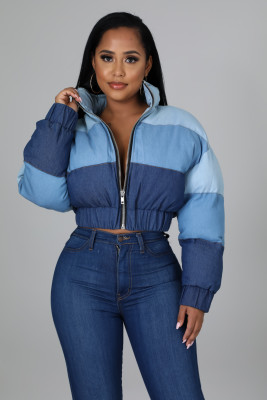 Ladies Fashion Casual Ladies Denim Gradient Stitching Cotton Jacket Jacket G0430