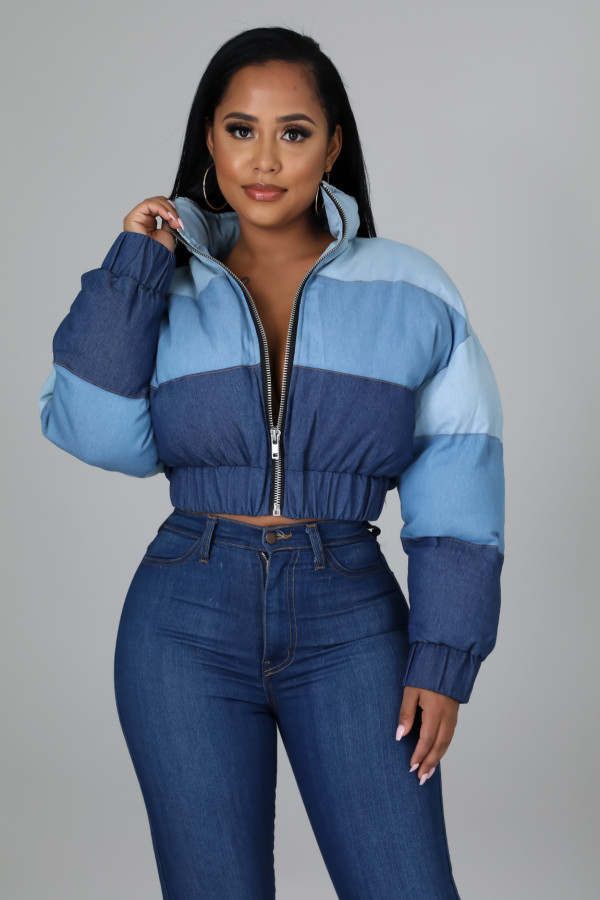 Ladies Fashion Casual Ladies Denim Gradient Stitching Cotton Jacket Jacket G0430