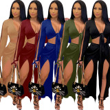 Deep V solid color two-piece shop clothes A7214