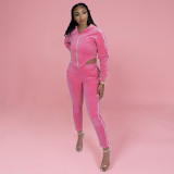 Fashion sexy solid color slim velvet hooded suit YF8042