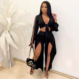 Deep V solid color two-piece shop clothes A7214