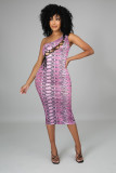 Women's sourcing corns straps leopard print python sexy hollow hip-lifting seven-point dress W9317