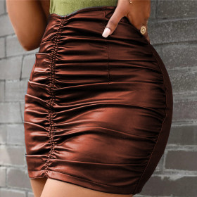 Women's sexy PU short leather skirt high waist OL slim fit net red European and American skirt W5902